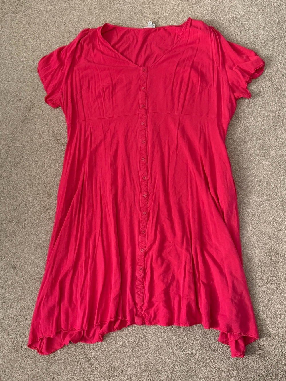 Ava & Viv Hot Pink Button-Front Short Sleeve Maxi Dress